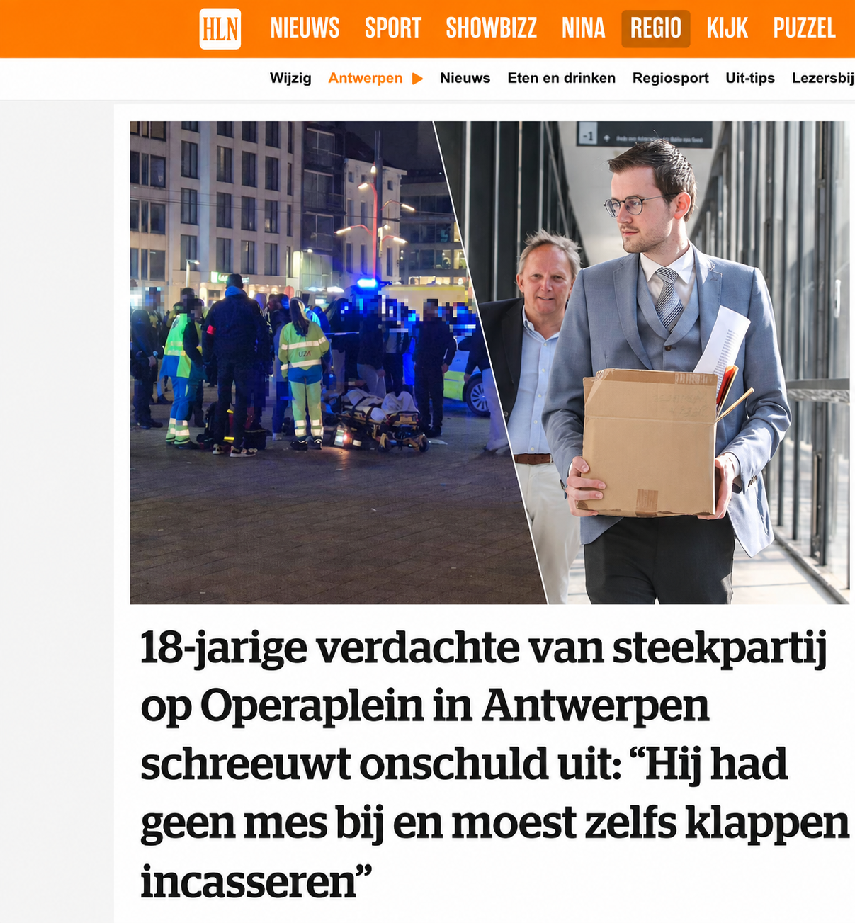 HLN-artikel over 18-jarige verdachte van steekpartij op Operaplein in Antwerpen