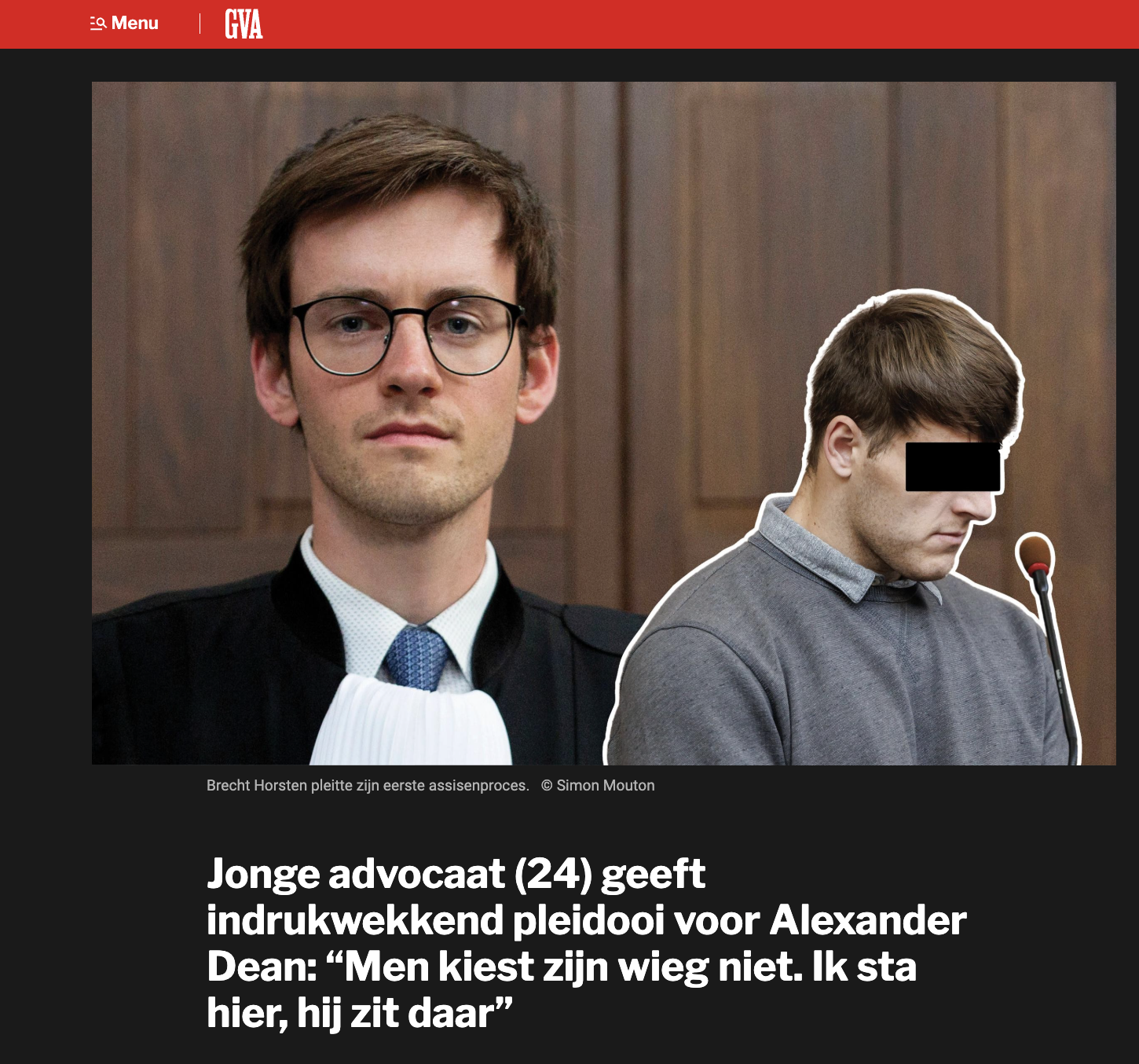 Advocaat Brecht Horsten — GvA-artikel over het pleidooi voor Alexander Dean