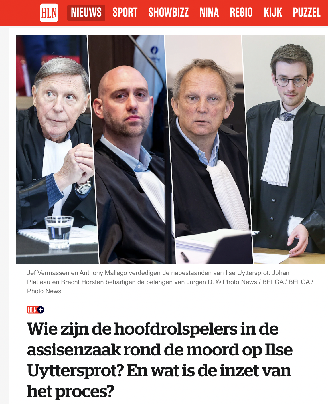 Advocaat Brecht Horsten — HLN-artikel over de assisenzaak rond de moord op Ilse Uyttersprot