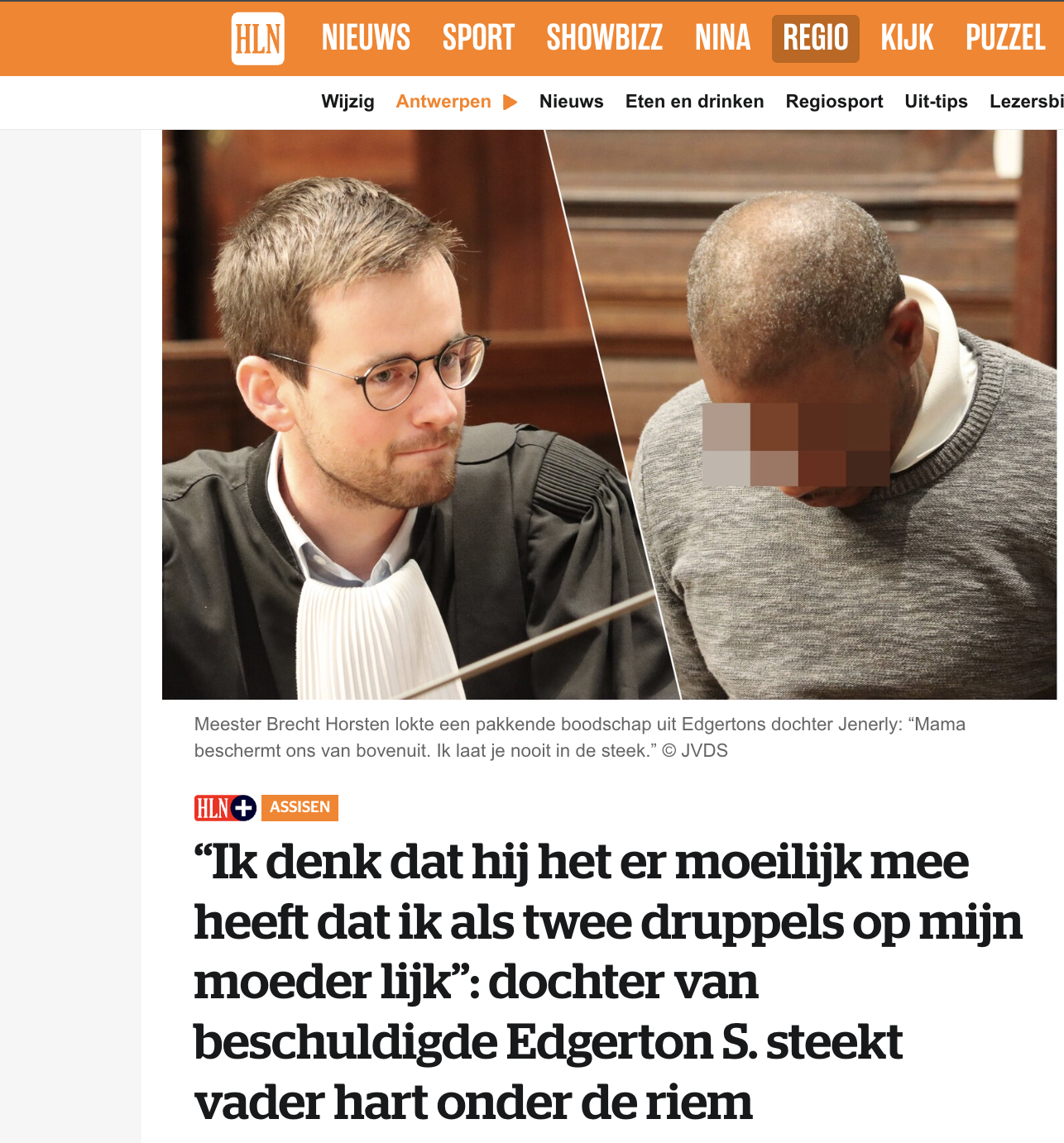 Advocaat Brecht Horsten — HLN-artikel over de dochter van Edgerton S.
