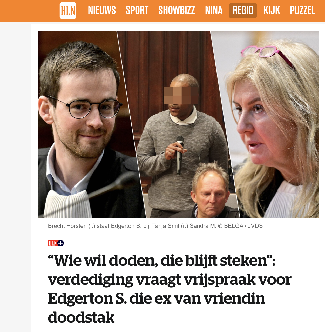 Advocaat Brecht Horsten — HLN-artikel over vrijspraak voor Edgerton S.